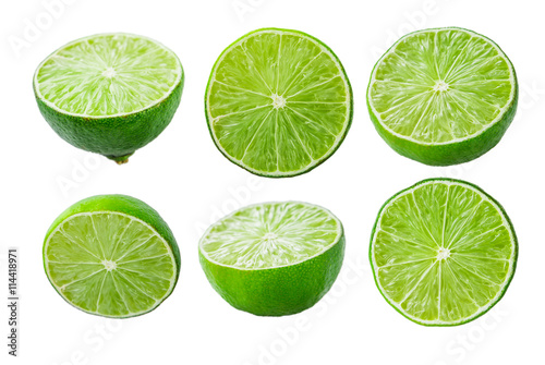 Limes slices on white background