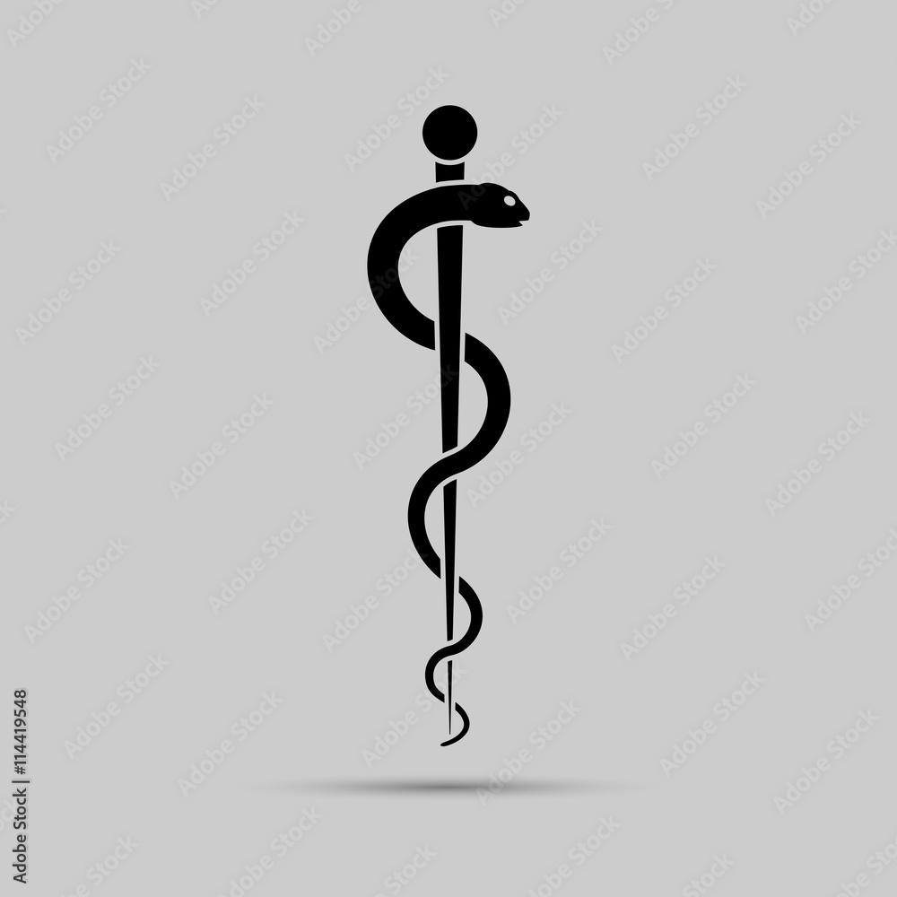 Aesculapius medical symbol or symbol featuring a snake around a rod. Aesculapius medical symbol or symbol featuring a snake around a rod.
