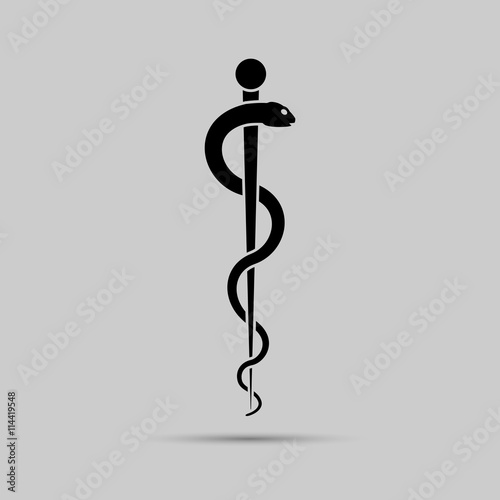 Aesculapius medical symbol or symbol featuring a snake around a rod.