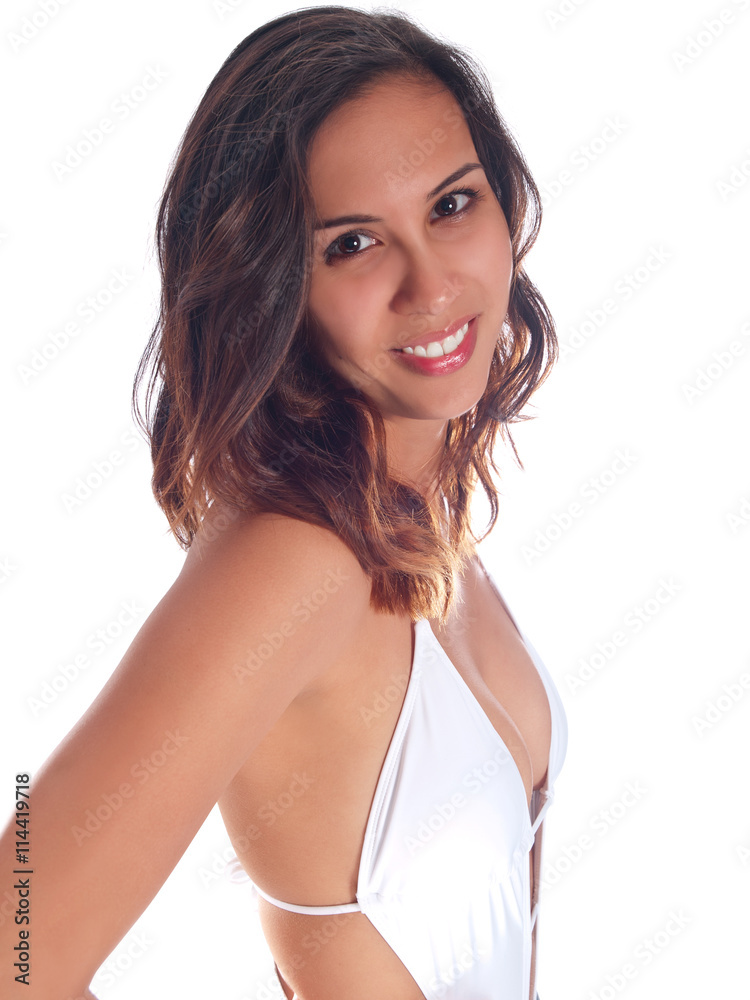 Fototapeta premium young woman in white bathing suit 