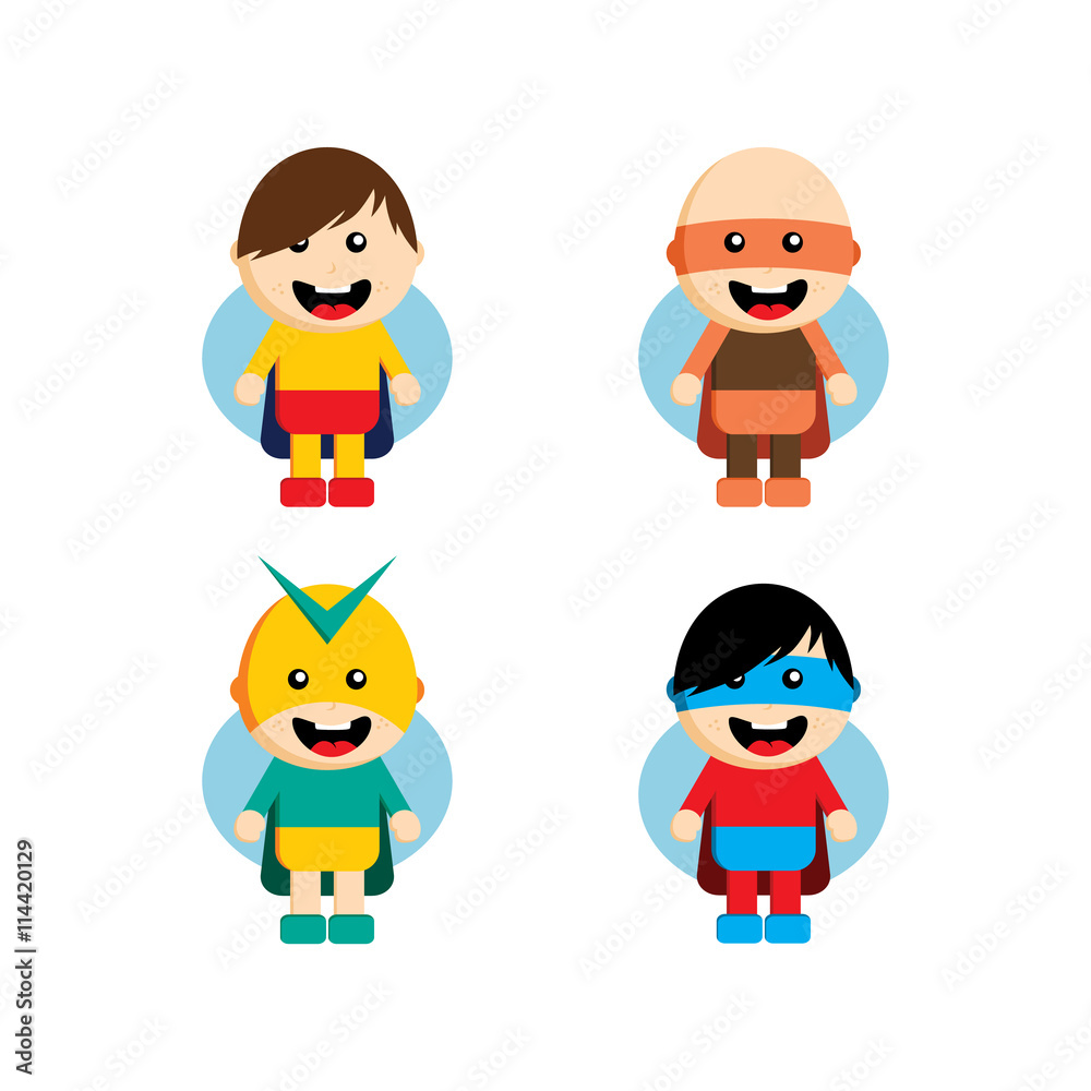 Flat style superhero character avatar on ribbon label creative design template man super hero profile full face view Flat style superhero character avatar on ribbon label creative design template man super hero profile full face view