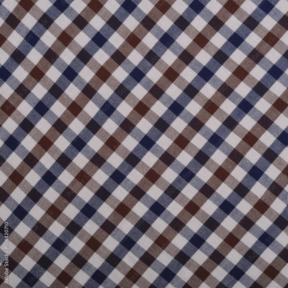 Fabric blue, brown cells, plaid, texture Fabric blue, brown cells, plaid, texture