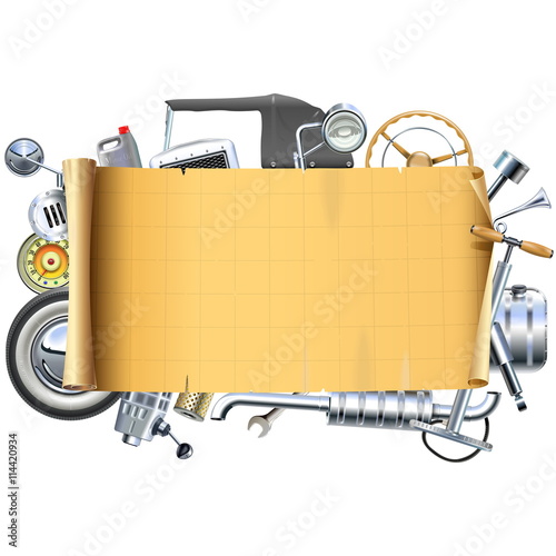 Vector Retro Car Parts Frame