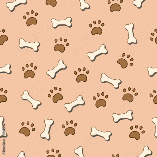 Seamless pattern with paws and bones.