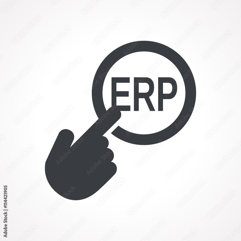 Vector hand with touching a button icon with word ERP Vector hand with touching a button icon with word ERP
