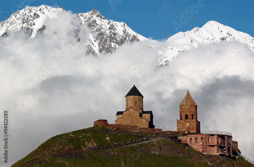 Old Gergeti christian church near Kazbegi, Stepantsminda village, Georgia