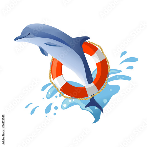 dolphin jumping. Lifebuoy