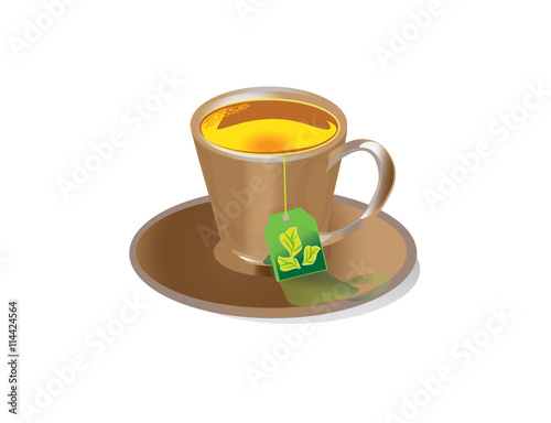 Tea in brown cup. Vector