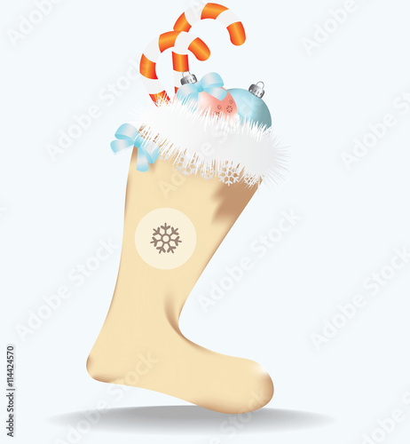 Christmas sock with toys and snowflakes. Vector