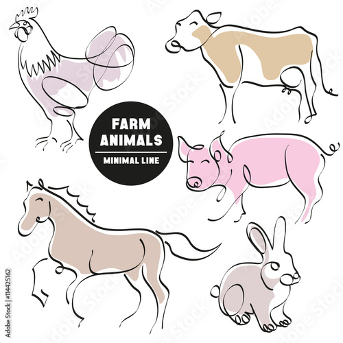 farm animals minimal hand drawn set of pictures