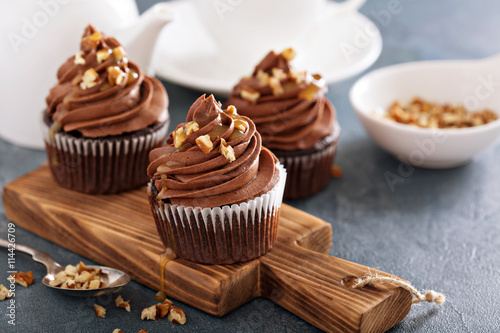 Chocolate caramel cupcake with nuts