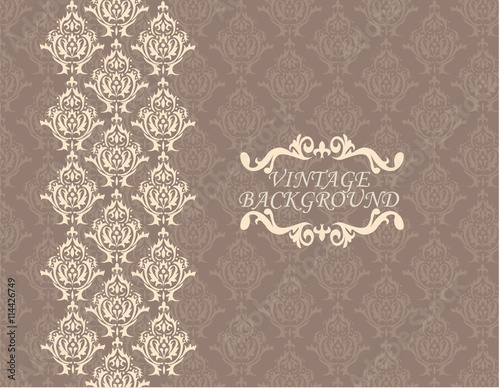 Vintage card with damask ornament pattern. Vector