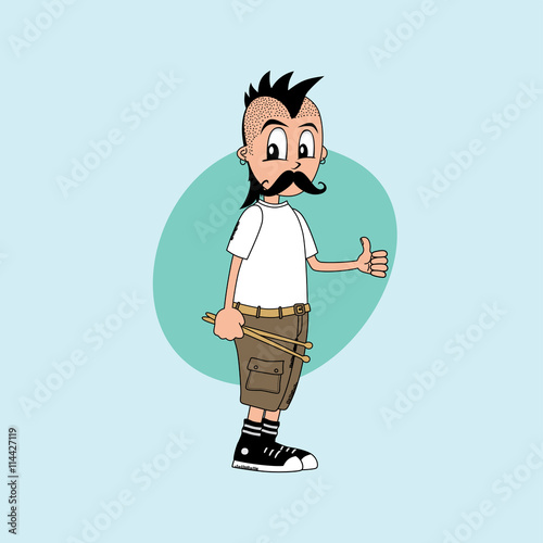 male cartoon character drummer music band