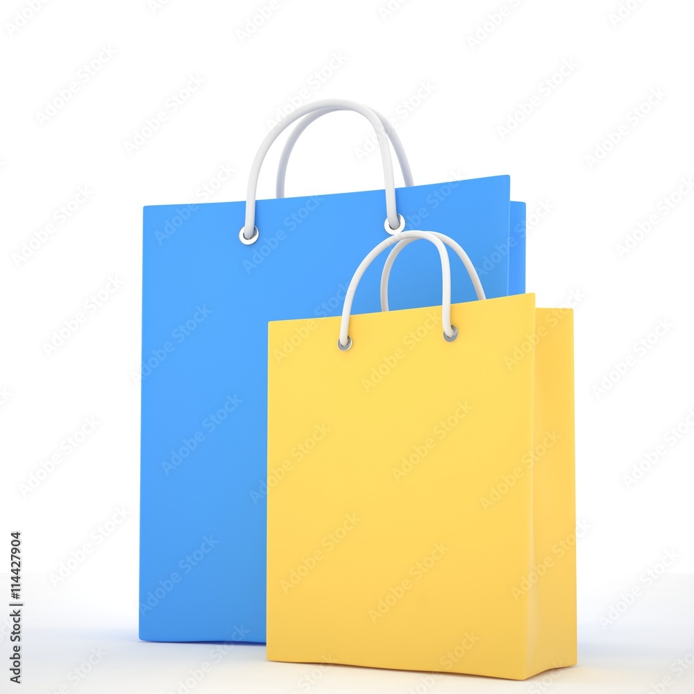 Paper Shopping Bags isolated on white background. 3d rendering. Paper Shopping Bags isolated on white background. 3d rendering.