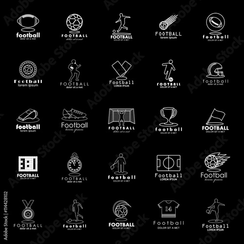 Football Icon Set - Isolated On Black Background. Vector Illustration, Graphic Design. For Web, Websites, Print, Presentation Templates