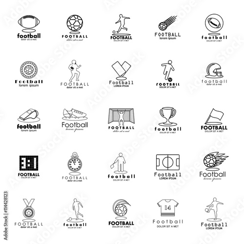 Football Icon Set - Isolated On White Background. Vector Illustration, Graphic Design. For Web, Websites, Print, Presentation Templates, Mobile Applications And Promotional Materials