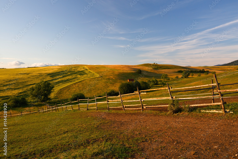 Obraz premium Pastures in the countryside of Turiec region, northern Slovakia.