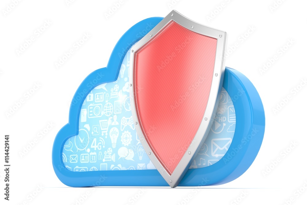 cloud and shield, cloud security concept. 3d rendering. cloud and shield, cloud security concept. 3d rendering.