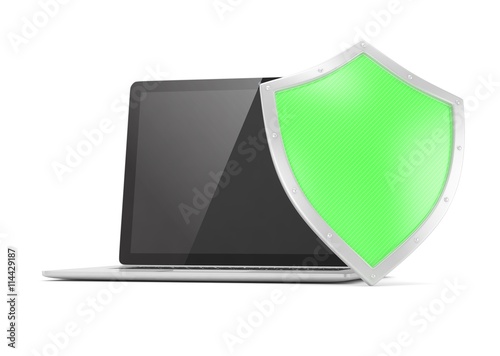 Laptop and shield on white, computer security concept. 3d rendering. Free Download Laptop and shield on white, computer security concept. 3d rendering. - GFXLoad