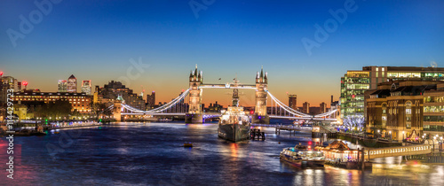 London skyline with Tower Bridge at twilight