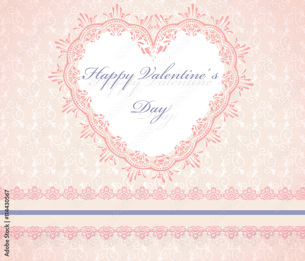 Happy Valentine's Day Lace Heart Card. Vector
