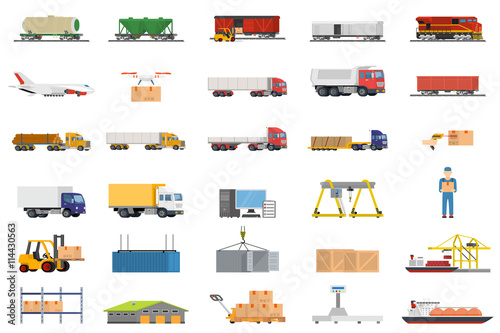 Set of icons transport logistics concept.