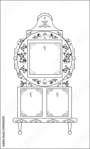 Classic royal ornamented round glass case closet furniture in Biedermeier style. Vector