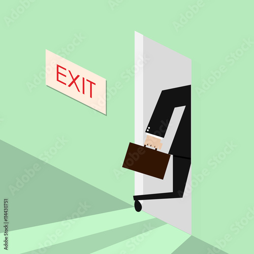 Man exits room. Vector illustration