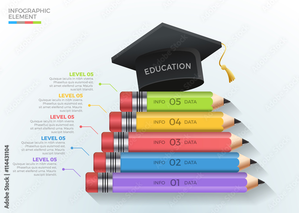 Vetor de Education Pencil steps graduate infographic template. Vector ...