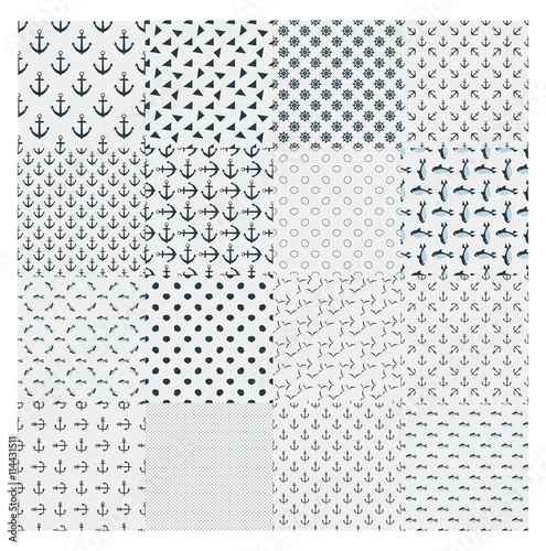 big set seamless marine pattern