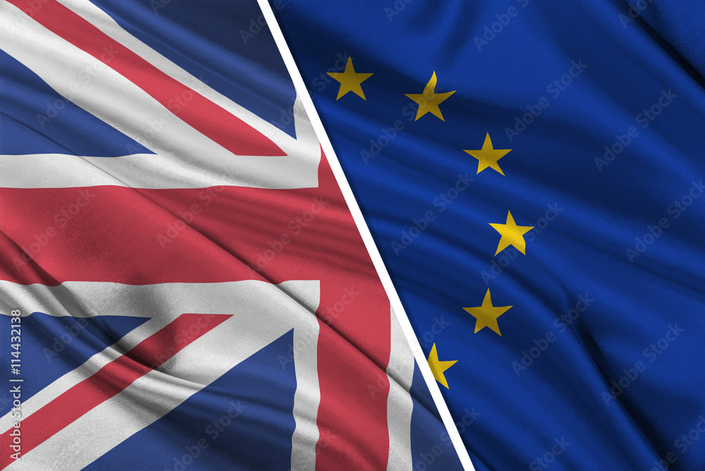 Brexit - Silky Flags of European Union and United Kingdom. Brexit - Silky Flags of European Union and United Kingdom.