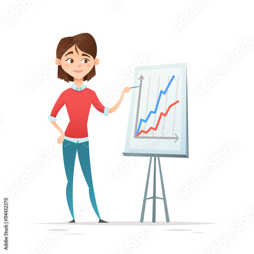 Business woman character in hipster-style with presentation board