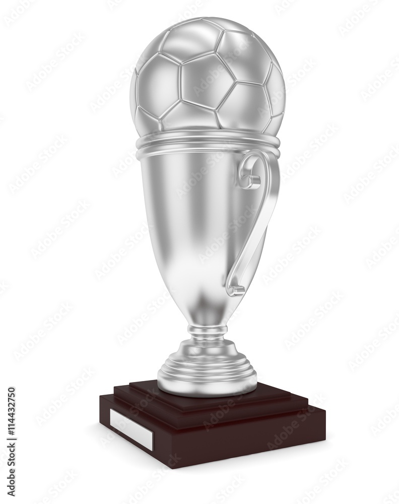 Silver cup and silver ball on white background. 3D rendering. Silver cup and silver ball on white background. 3D rendering.