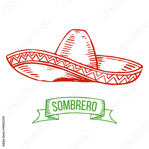 Hand drawing sombrero isolated on white background. Symbol of Mexican, national costume. Vector.
