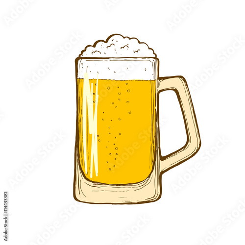Glass of beer isolated on white background, hand-drawing. Vector.