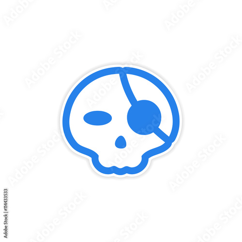 sticker stylish skull with eye patch on white background 