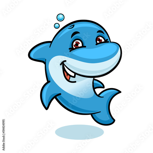Playful cartoon blue atlantic bottlenose dolphin