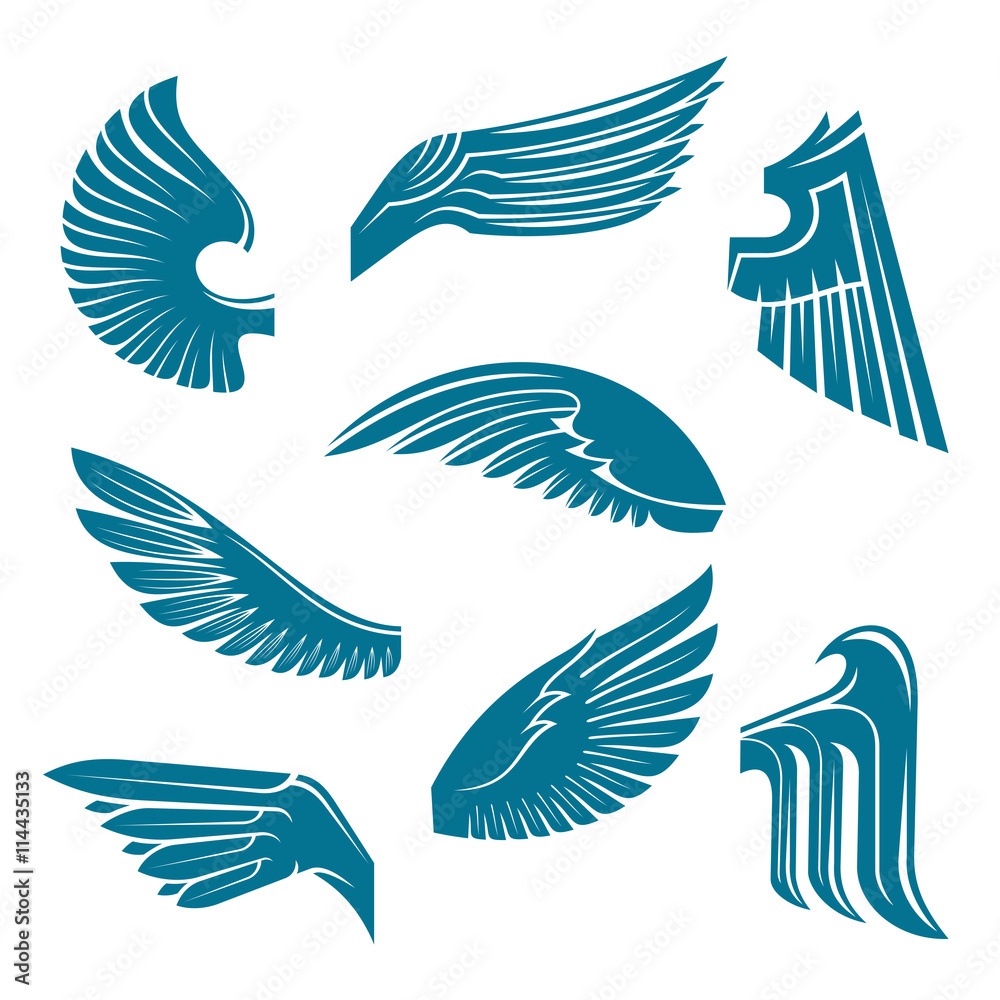 Blue bird wings heraldic design elements Blue bird wings heraldic design elements