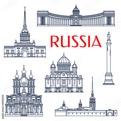 Russian architectural attractions thin line icons photo