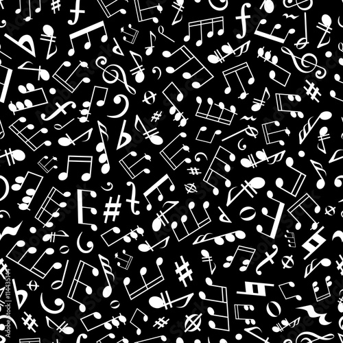Black and white musical notation seamless pattern
