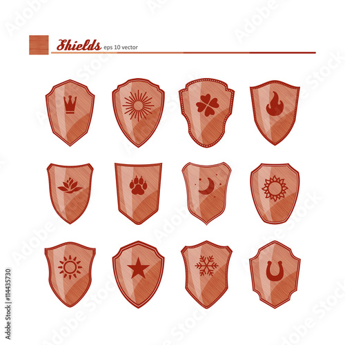 Shields with neutral symbols.