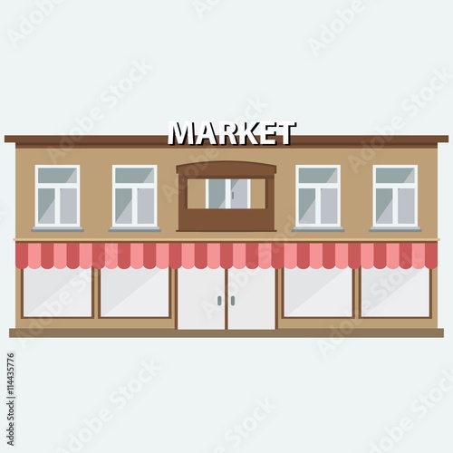 Building of market with wide windows. Shopping icon