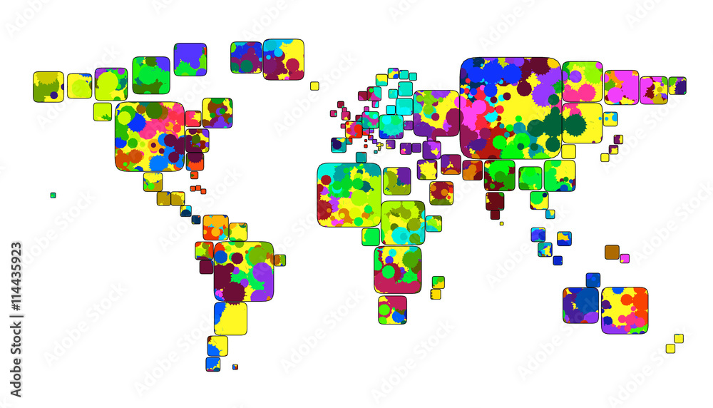 Obraz premium Mappa Terra 3D colore con forme a quadrate