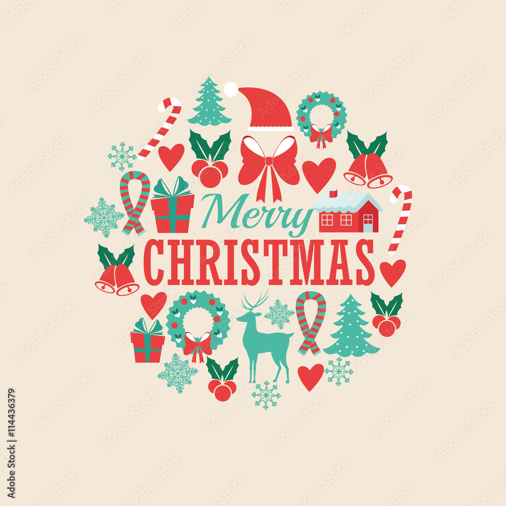 Decoration icon set. Merry Christmas. Vector graphic