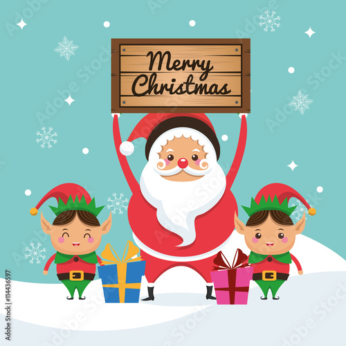 Santa and elf cartoon icon. Merry Christmas. Vector graphic