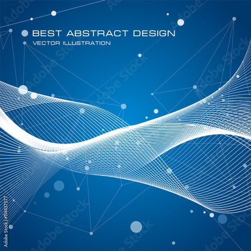 Abstraction white wave background, points and lines, blue wallpaper, vector design