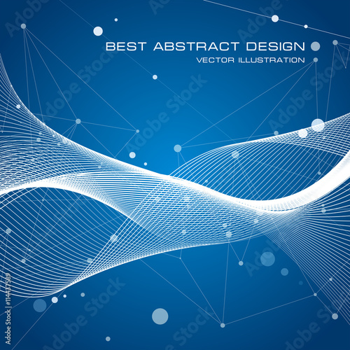 Abstraction white wave background, points and lines, blue wallpaper, vector design