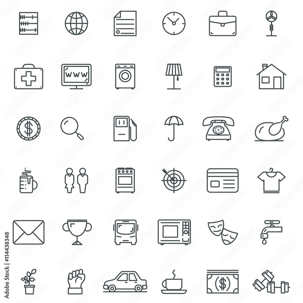 Linear icons. Thin icon and signs, outline symbol pictograms Linear icons. Thin icon and signs, outline symbol pictograms