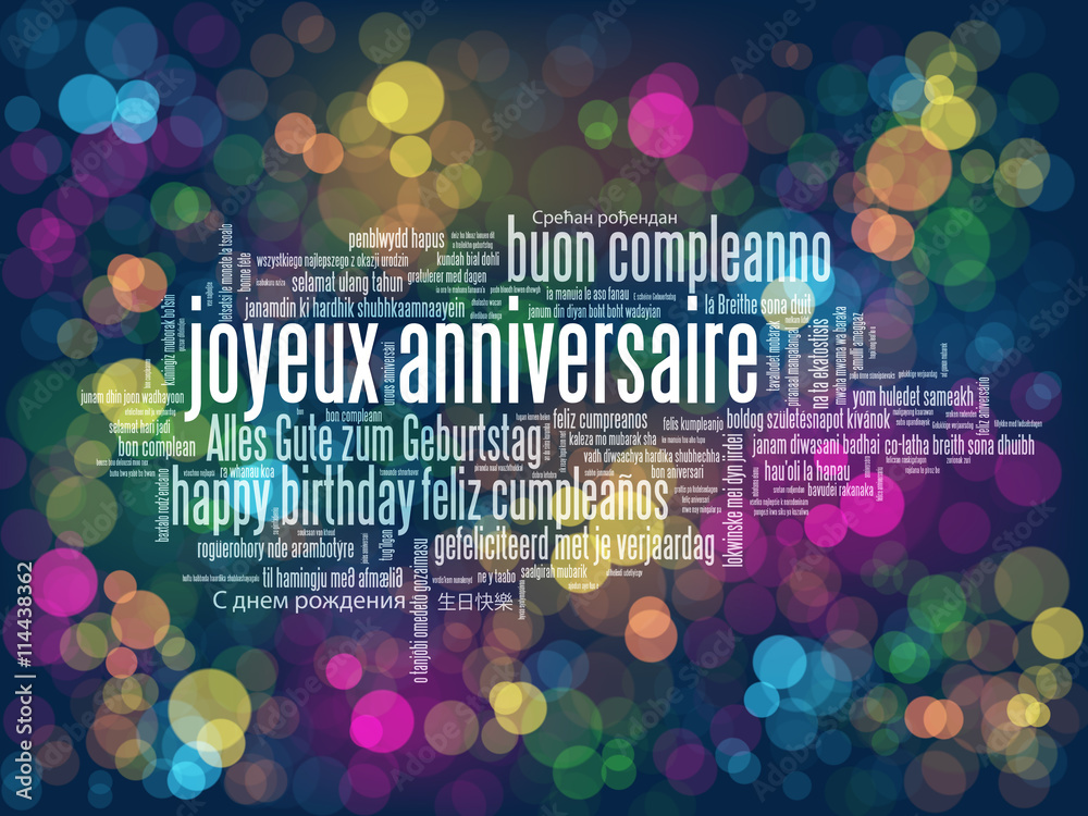 Carte JOYEUX ANNIVERSAIRE sur fond de lumières bokeh