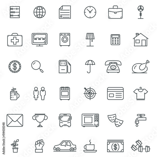 Linear icons. Thin icon and signs, outline symbol pictograms